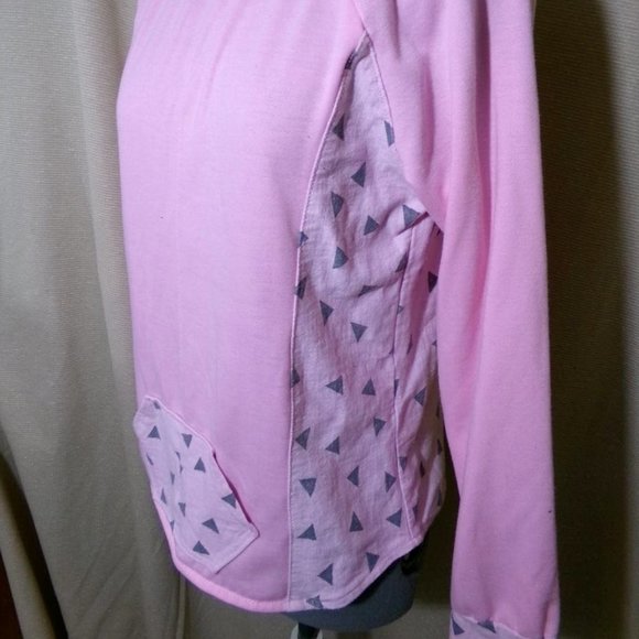 Triangle graphic print Fleece Sweatshirt S Pink Gray crew neck Soft lightweight - Picture 3 of 11